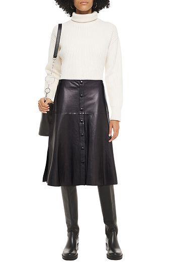 STAND STUDIO Britney button-detailed leather midi skirt
