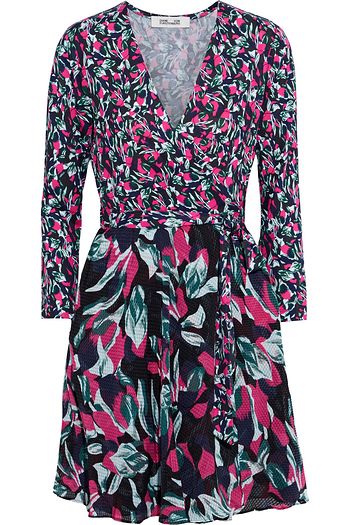 DIANE VON FURSTENBERG Irina floral-print silk-blend jersey and fil coupé chiffon mini wrap dress