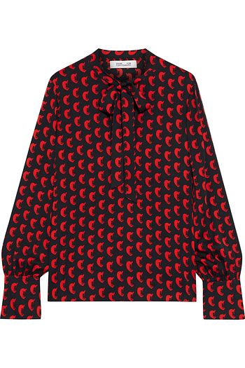 DIANE VON FURSTENBERG Bedruckte Bluse aus Crêpe aus einer Seidenmischung mit Bindedetail