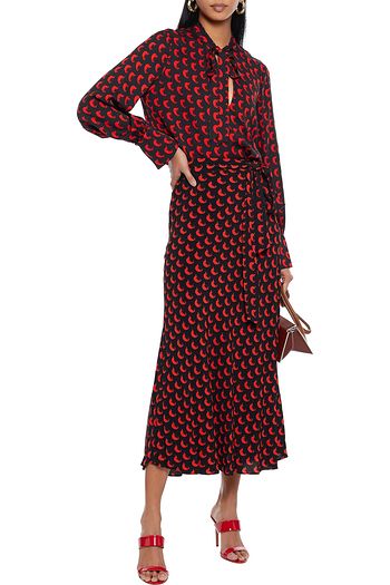 DIANE VON FURSTENBERG Bedruckte Bluse aus Crêpe aus einer Seidenmischung mit Bindedetail