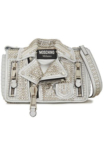 MOSCHINO Embellished metallic leather shoulder bag