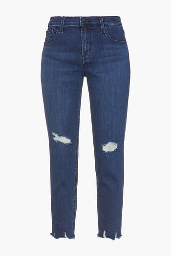 J BRAND Cropped distressed mid-rise slim-leg jeans