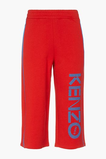 KENZO Cropped printed French cotton-terry track pants