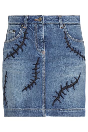 MOSCHINO Embroidered denim mini skirt