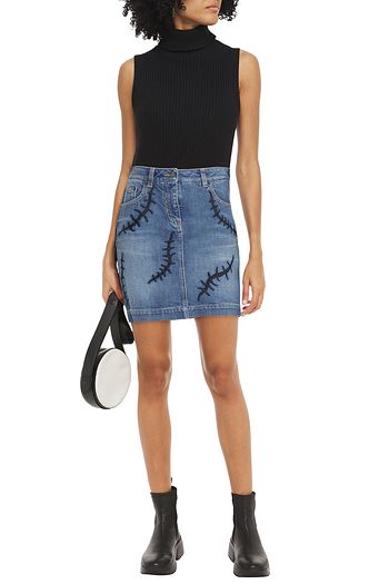 MOSCHINO Embroidered denim mini skirt
