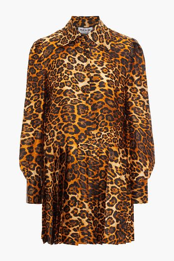 PAUL & JOE Pleated leopard-print silk-satin mini shirt dress