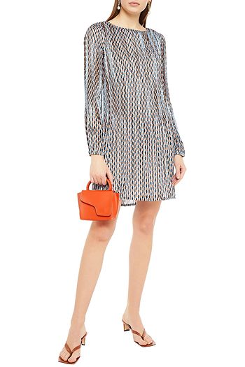 MAJE Plissiertes Minikleid aus glänzendem Jacquard mit Print und Metallic-Besatz