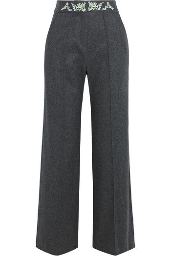 PACO RABANNE Embroidered wool-blend felt wide-leg pants
