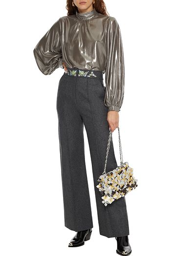 PACO RABANNE Embroidered wool-blend felt wide-leg pants