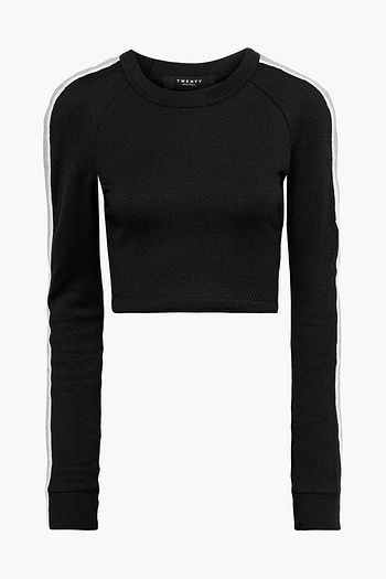 TWENTY MONTRÉAL Cropped metallic-trimmed cotton-blend mesh top