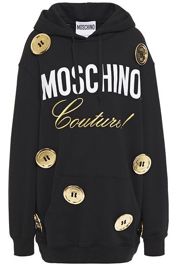 MOSCHINO Metallic embroidered printed French cotton-terry hoodie