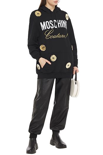 MOSCHINO Metallic embroidered printed French cotton-terry hoodie