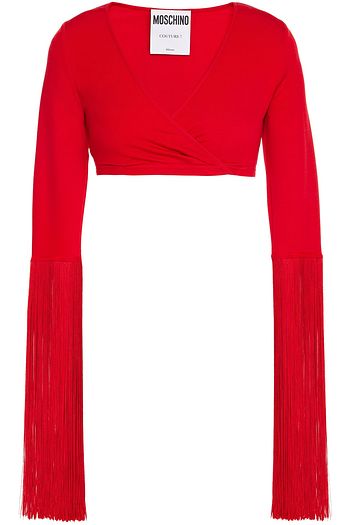 MOSCHINO Cropped fringed French terry top