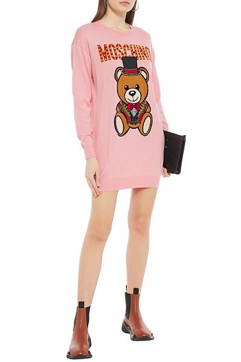 MOSCHINO Intarsia-knit cotton mini dress