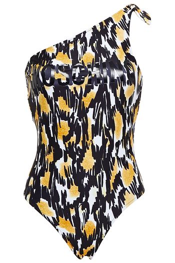 MOSCHINO One-shoulder knotted printed swimsuit