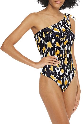 MOSCHINO One-shoulder knotted printed swimsuit