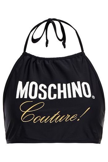 MOSCHINO Metallic embroidered printed bikini top