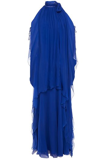 ALBERTA FERRETTI Cold-shoulder draped silk-chiffon gown