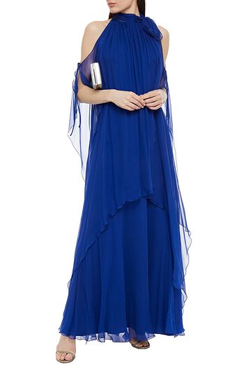 ALBERTA FERRETTI Cold-shoulder draped silk-chiffon gown