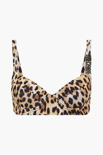 MOSCHINO Embellished leopard-print bikini top