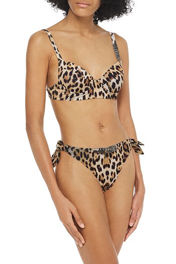 MOSCHINO Embellished leopard-print bikini top