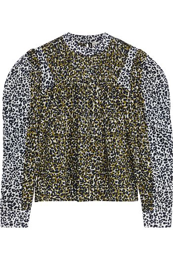 ULLA JOHNSON Vesna Bluse aus Baumwoll-Voile mit Leopardenprint und Biesen