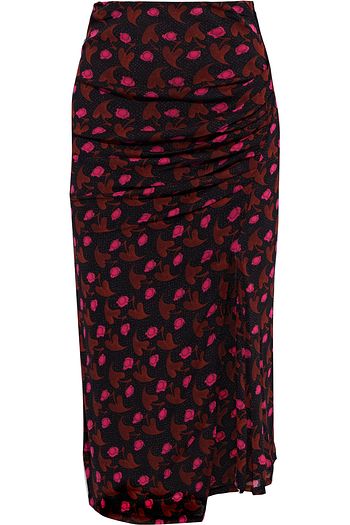 DIANE VON FURSTENBERG Edna ruched printed stretch-mesh midi skirt