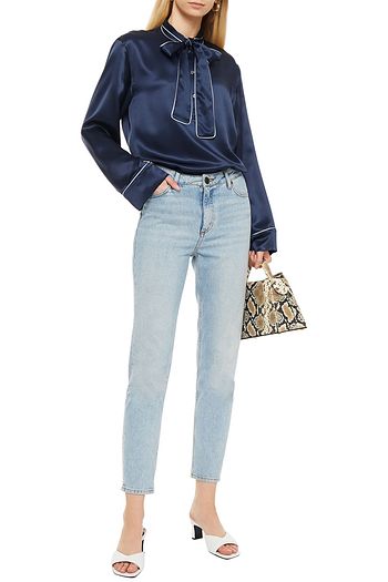 DOLCE & GABBANA Pussy-bow silk-satin blouse