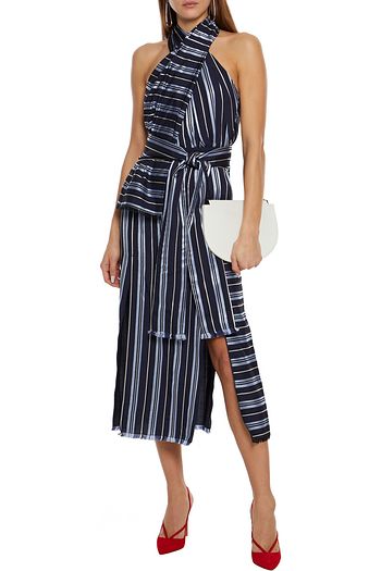 ALTUZARRA Riverhead crossover striped jacquard halterneck midi dress