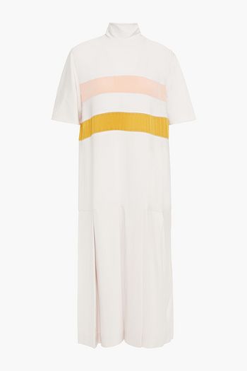 MARNI Gestreiftes Midikleid aus Cady mit Bindedetail, Satinbesatz und Falten