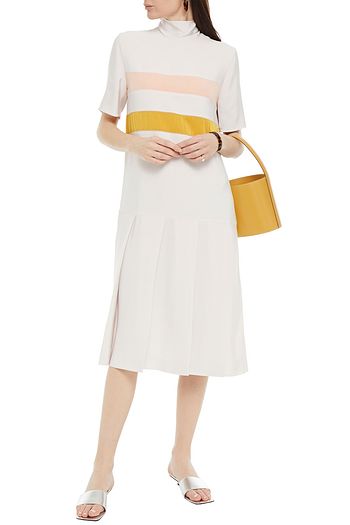 MARNI Gestreiftes Midikleid aus Cady mit Bindedetail, Satinbesatz und Falten