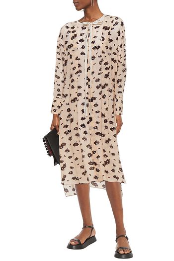 MARNI Plissiertes Midikleid aus Crêpe de Chine aus Seide mit floralem Print