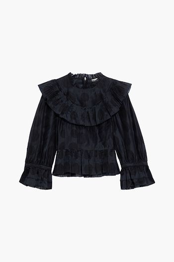 ULLA JOHNSON Edna Bluse aus Organza aus einer Baumwoll-Seidenmischung mit Polka-Dots und Rüschen