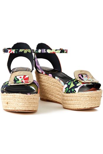 ROGER VIVIER Corda floral-print canvas wedge espadrille sandals