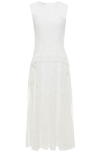ALBERTA FERRETTI Paneled guipure lace and chiffon midi dress