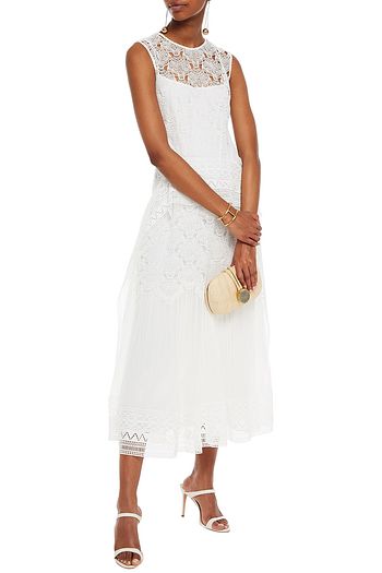 ALBERTA FERRETTI Paneled guipure lace and chiffon midi dress
