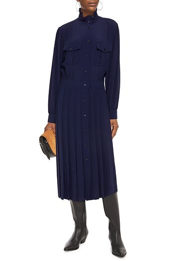 ALBERTA FERRETTI Pleated crepe de chine midi shirt dress