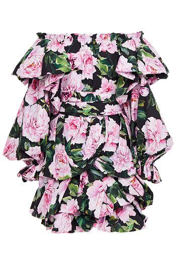 DOLCE & GABBANA Off-the-shoulder ruffled floral-print cotton-poplin mini dress