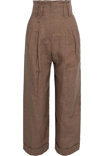 BRUNELLO CUCINELLI Cropped pleated linen straight-leg pants
