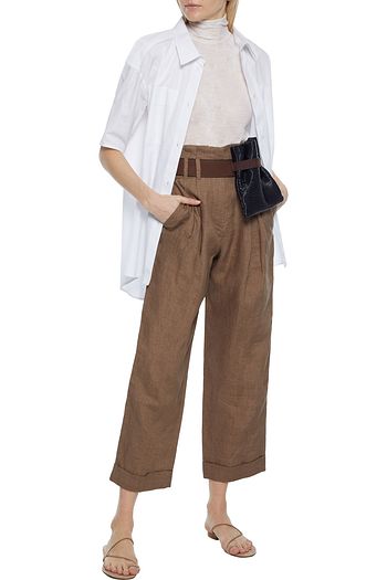 BRUNELLO CUCINELLI Cropped pleated linen straight-leg pants