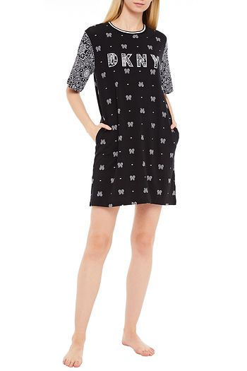 DKNY Vintage Fresh embroidered printed cotton-blend jersey nightshirt