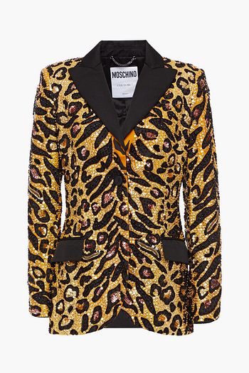 MOSCHINO Faille-trimmed embellished cotton blazer
