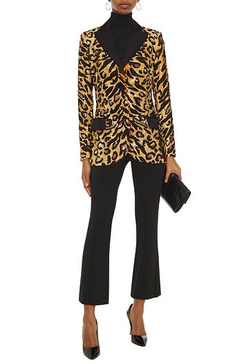 MOSCHINO Faille-trimmed embellished cotton blazer