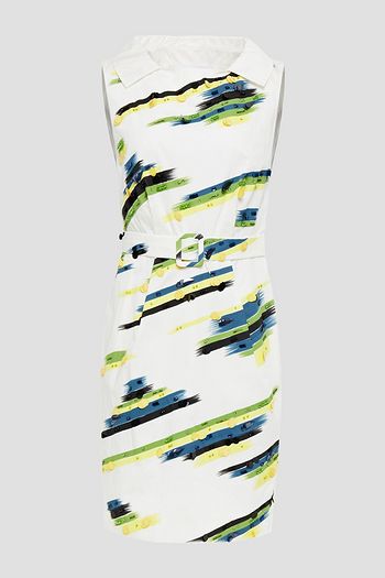 MOSCHINO Embellished printed cotton-blend poplin dress