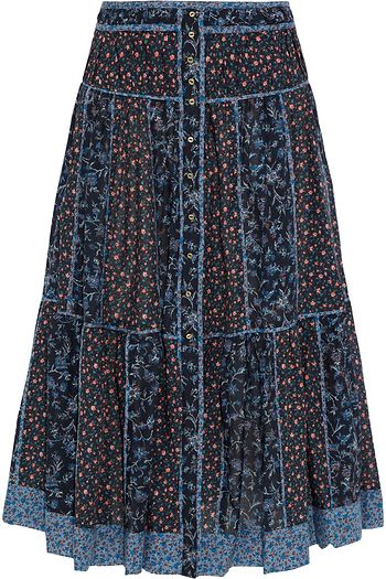 ULLA JOHNSON Josephine gestufter Midirock aus Voile aus einer Baumwollmischung mit floralem Print