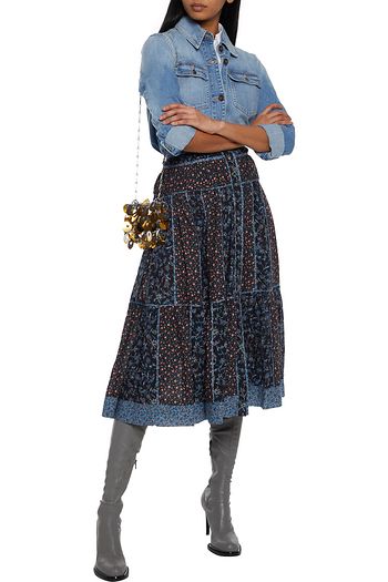 ULLA JOHNSON Josephine gestufter Midirock aus Voile aus einer Baumwollmischung mit floralem Print