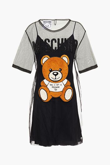 MOSCHINO Embellished stretch-tulle mini dress