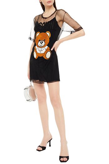 MOSCHINO Embellished stretch-tulle mini dress