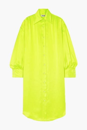 CHRISTOPHER JOHN ROGERS Oversized crystal-embellished neon silk-charmeuse shirt dress