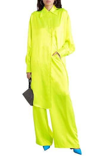 CHRISTOPHER JOHN ROGERS Oversized crystal-embellished neon silk-charmeuse shirt dress